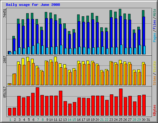 Daily usage for June 2008